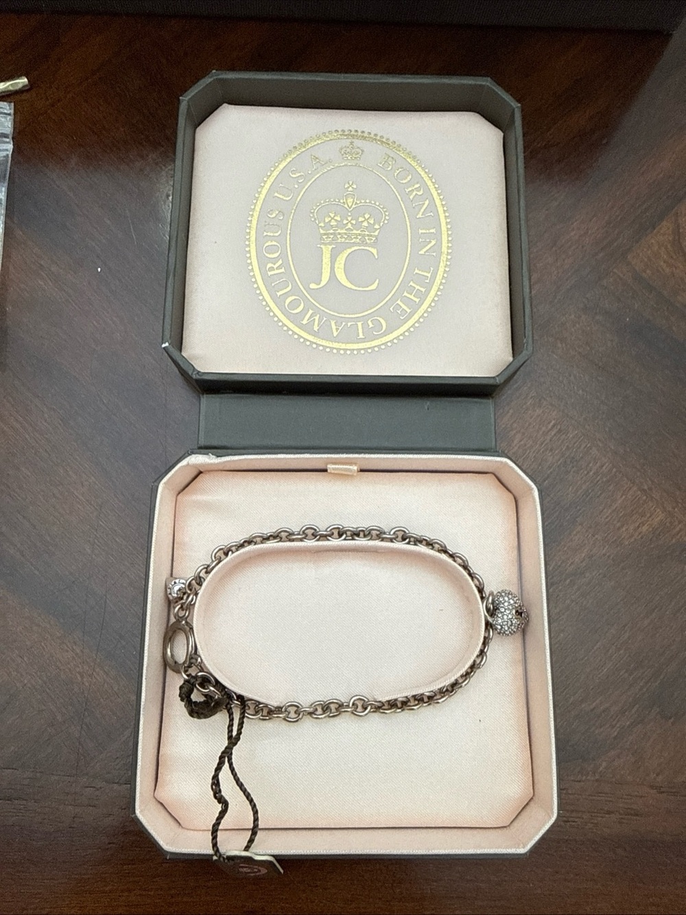 Juicy Couture Silver-Tone Chain Bracelet with Pave Ball Charm